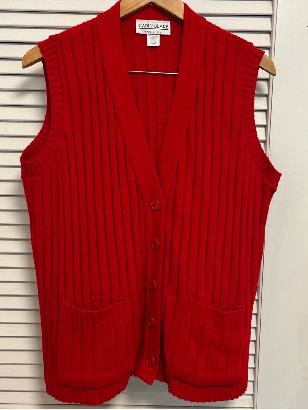 Red Ribbed Button-Front Sweater Vest